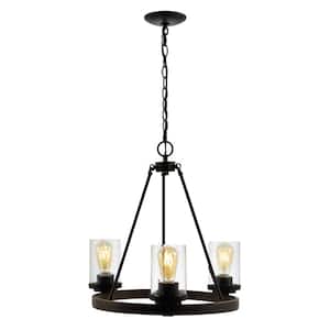 Coronet 20 in. 3-Light Oil Rubbed Bronze Iron/Seeded Glass Rustic Farmhouse LED Chandelier