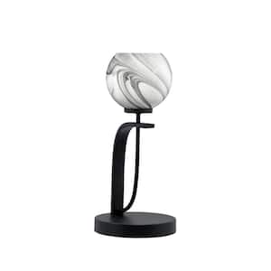 Olympia 15.5 in. Matte Black Piano Desk Lamp with Onyx Swirl Glass Shade