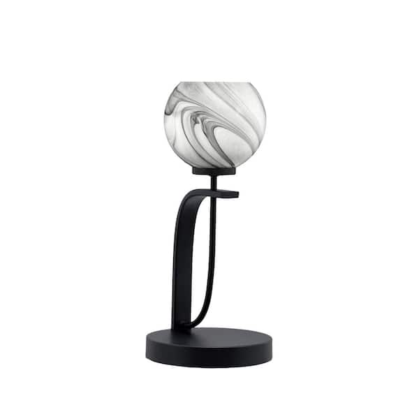 Unbranded Olympia 15.5 in. Matte Black Piano Desk Lamp with Onyx Swirl Glass Shade