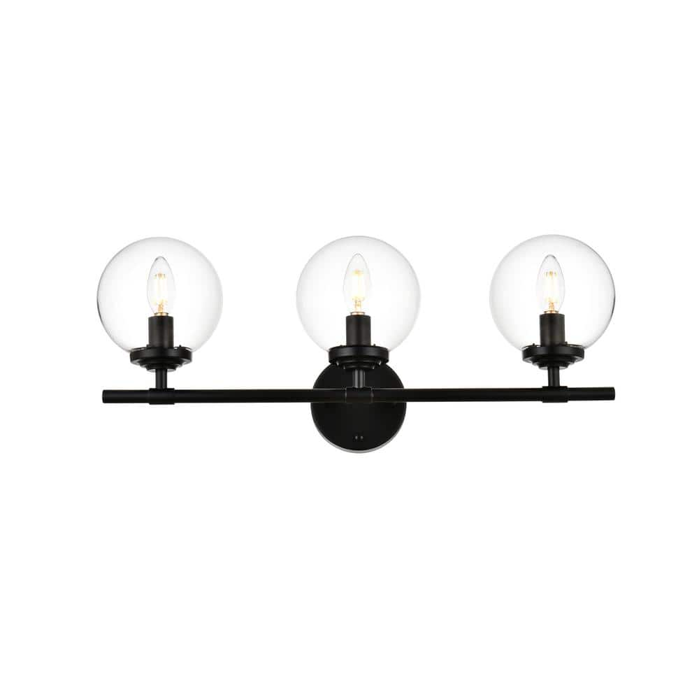 Simply Living 24 In 3 Light Modern Black Vanity Light With Clear Round   Black Vanity Lighting Sl14604w24blk 64 1000 