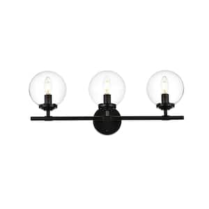 Simply Living 24 in. 3-Light Modern Black Vanity Light with Clear Round Shade
