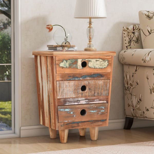 CHRISTOPHER KNIGHT HOME Oliver 18.5 in. W Natural Wood 3-Drawers Distressed Finish Nightstand