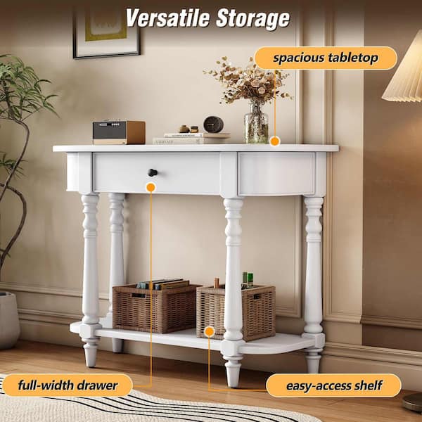 Polibi 36 in. White Oval Wood Console Table Entryway Table RS519