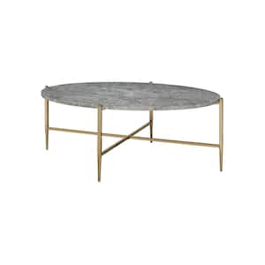 Amelia 33 in. Faux Marble Top & Champagne Finish Oval Particle Board Coffee Table