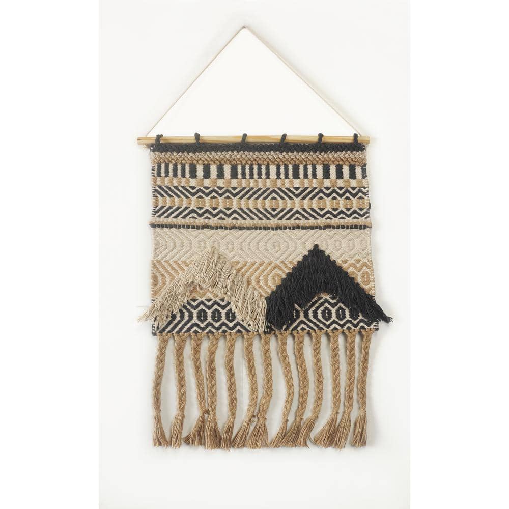 Trellis Beige / Charcoal Geometric Braided Fringed Wall Tapestry