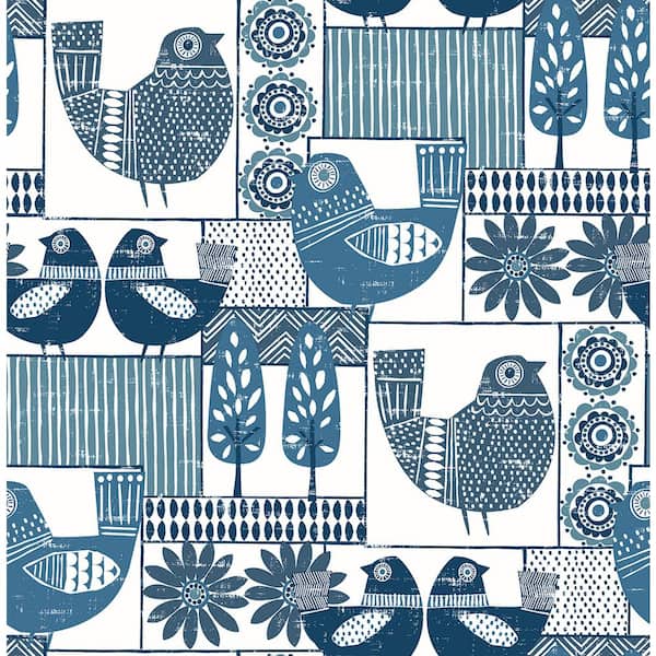 A-Street Prints Hennika Blue Patchwork Blue Wallpaper Sample