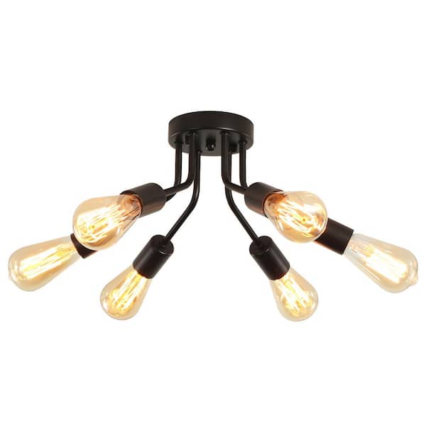 ADSENSTY 14.76 in. 6-Light Black Modern Sputnik Linear Semi- Flush Mount Ceiling Light Chandeliers for Bedrooms