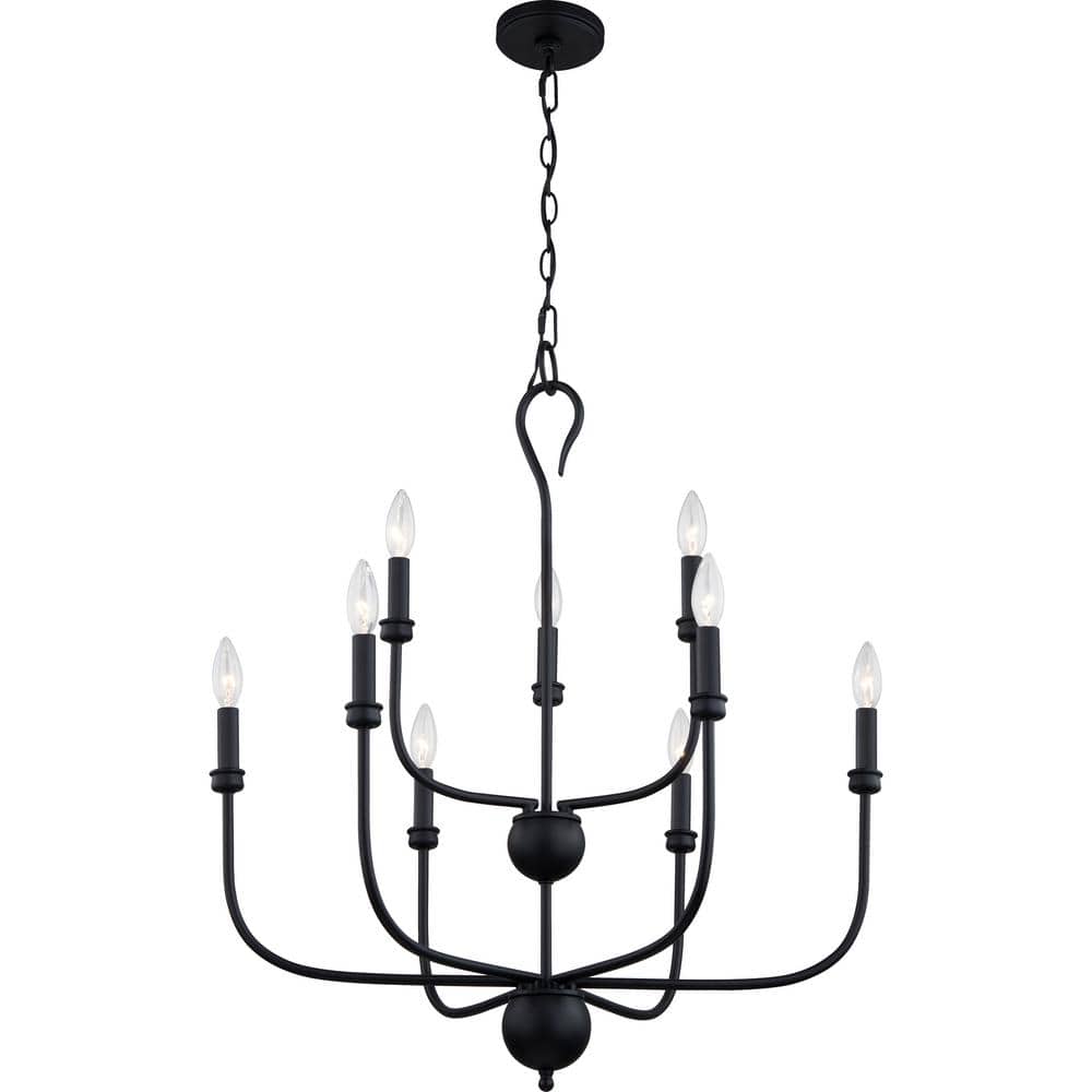 Blanche Matte Black 27" Steel 9-Light Chandelier