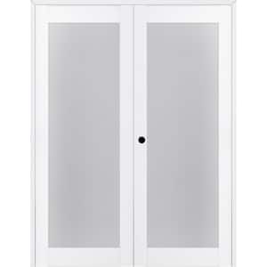 207 56 in. x 80 in. Right Hand Active Frosted Glass Bianco Noble Finished Wood Composite Double Prehung French Door