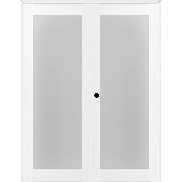 Belldinni 207 64 in. x 80 in. Right Hand Active Frosted Glass Bianco Noble Finished Wood Composite Double Prehung French Door