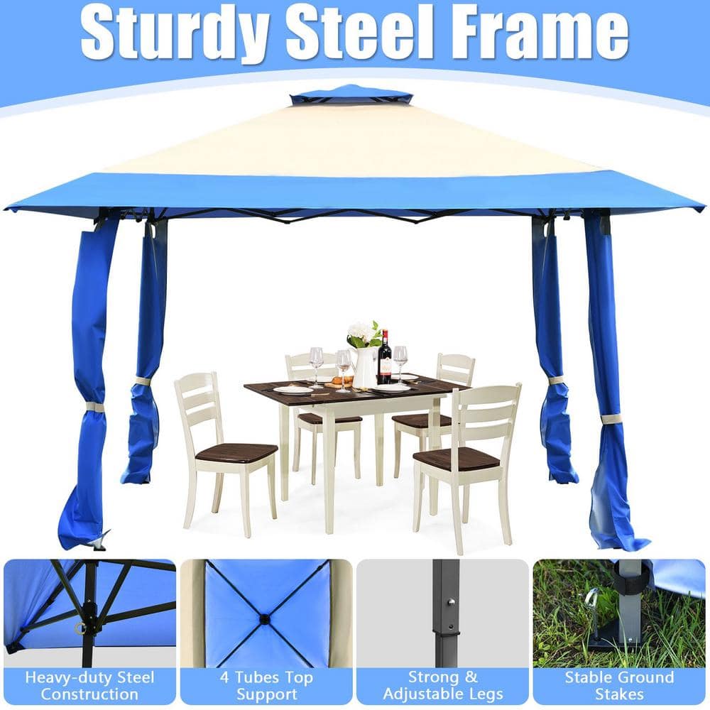 Blue and Beige 13' x 13' Pop-Up Canopy Tent with Steel Frame