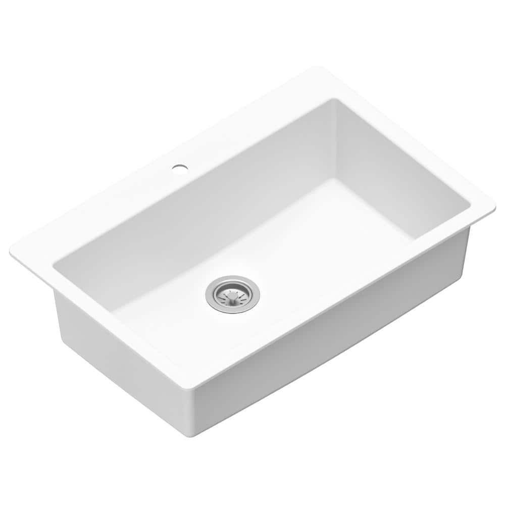 White Quartz 33'' Single Bowl Drop-In Kitchen Sink