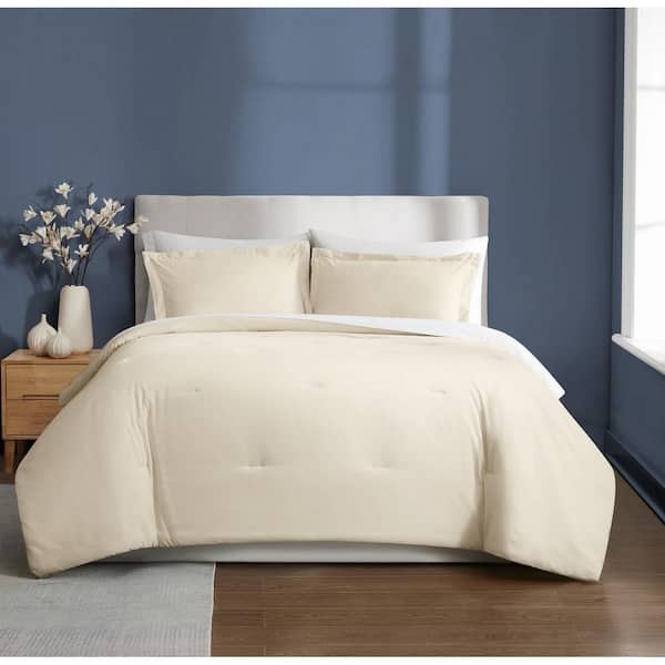 Essential 3-Piece Natural Solid Cotton King Comforter Set