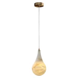 1-Light White Natural Alabaster Chandelier, Raindrop Marble Shade, Modern Pendant Ceiling Light (No Bulb Included)
