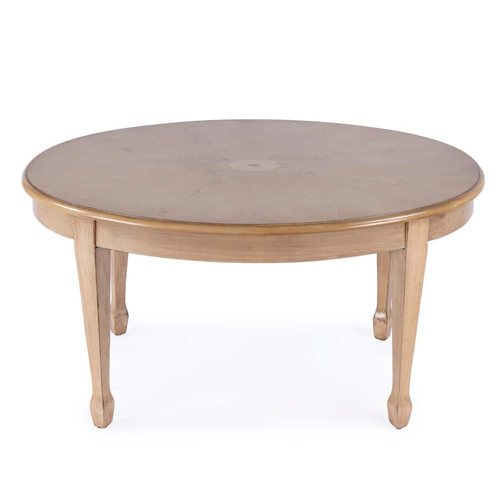 Antique Beige Oval Wood Outdoor Coffee Table