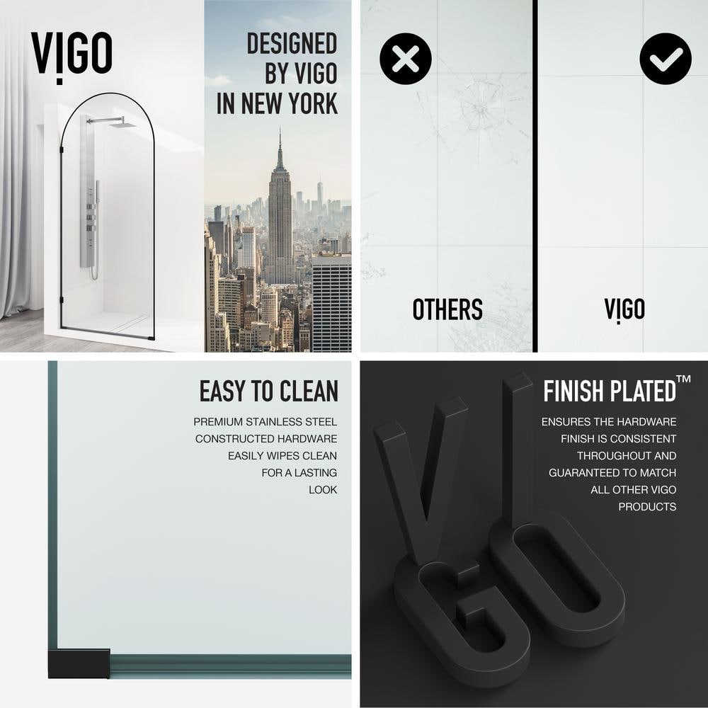 Arden 34" W x 78" H Matte Black Glass Shower Screen