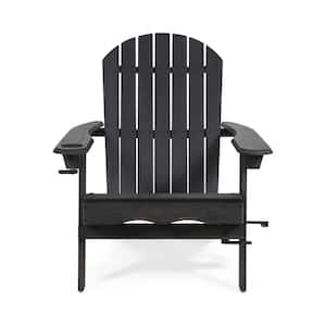 Dark Grey Outdoor Wood Adirondack Chair for Deck, Patio or Poolside Lounging