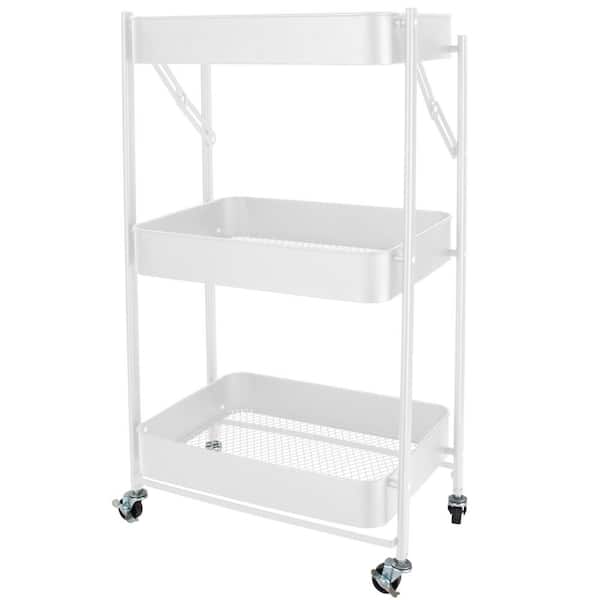 3-Tier Folding Utility Rolling Storage Cart in White