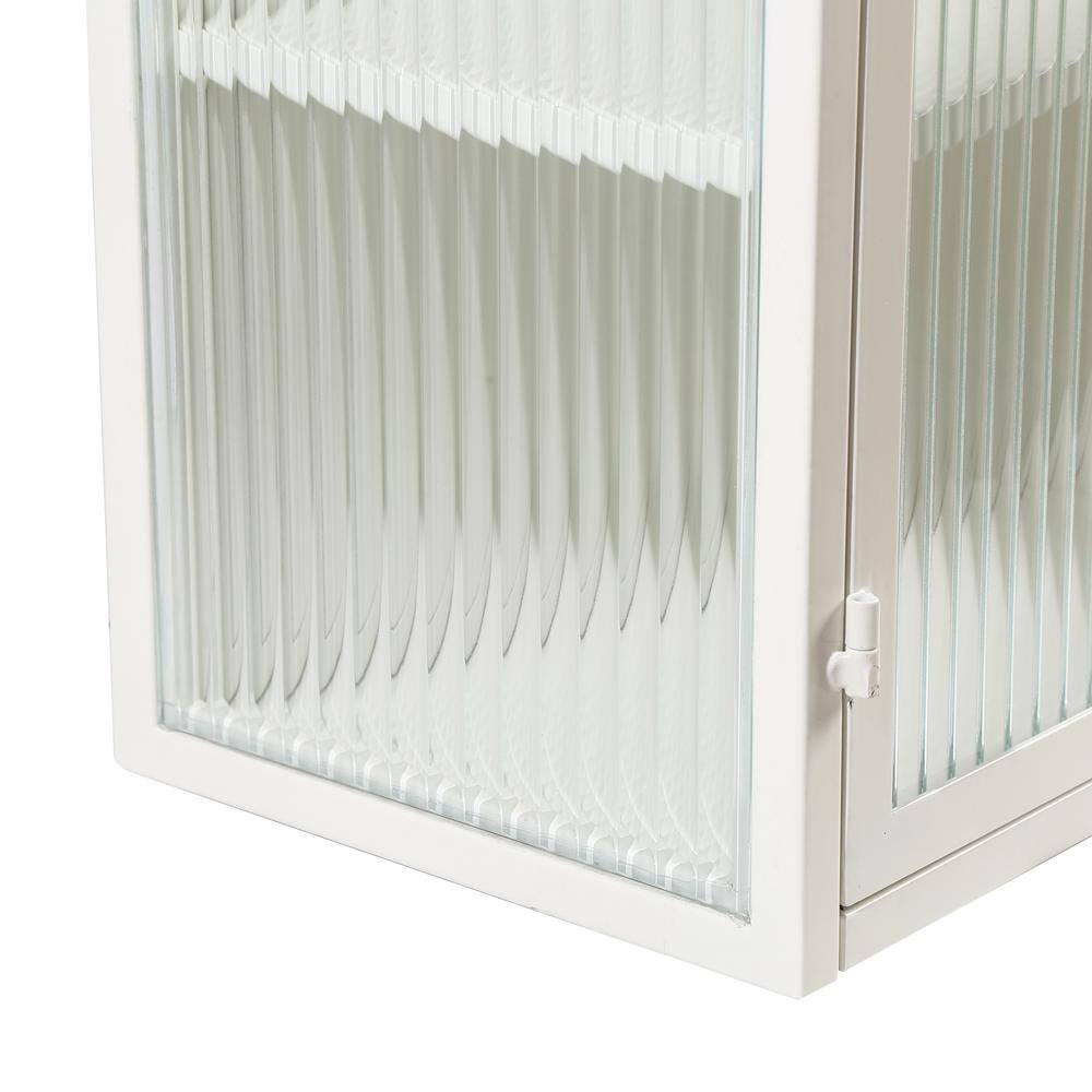 White Iron and Glass Wall-Mounted Pantry Organizer Cabinet
