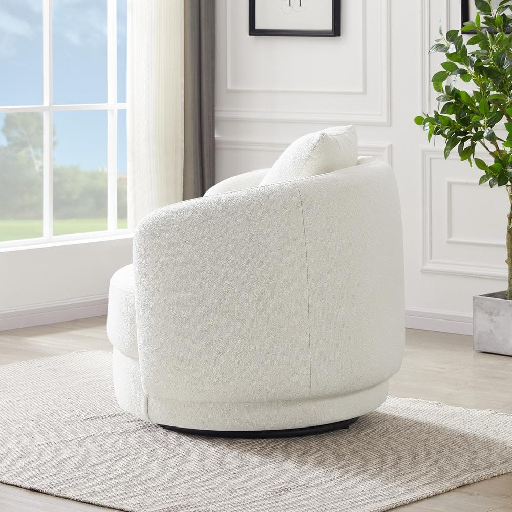 Cream Microfiber Barrel Accent Chair with Wood Frame