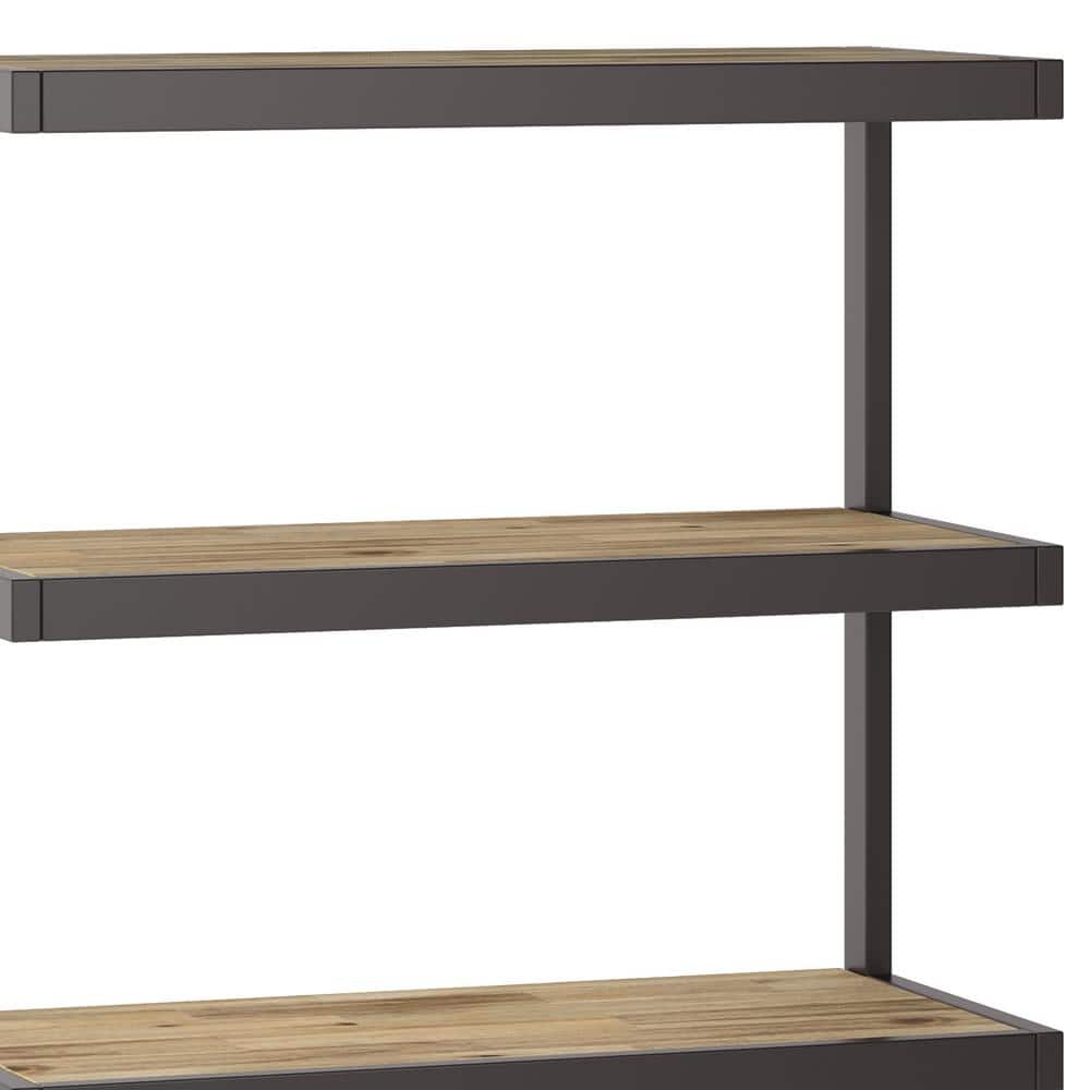 Distressed Golden Wheat Acacia Wood and Metal Bookcase
