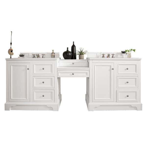 James Martin Vanities De Soto 96.5 in. W x 23.5 in.D x 36.3 in. H Double Bath Vanity in Bright White with Soild Surface Top in Arctic Fall
