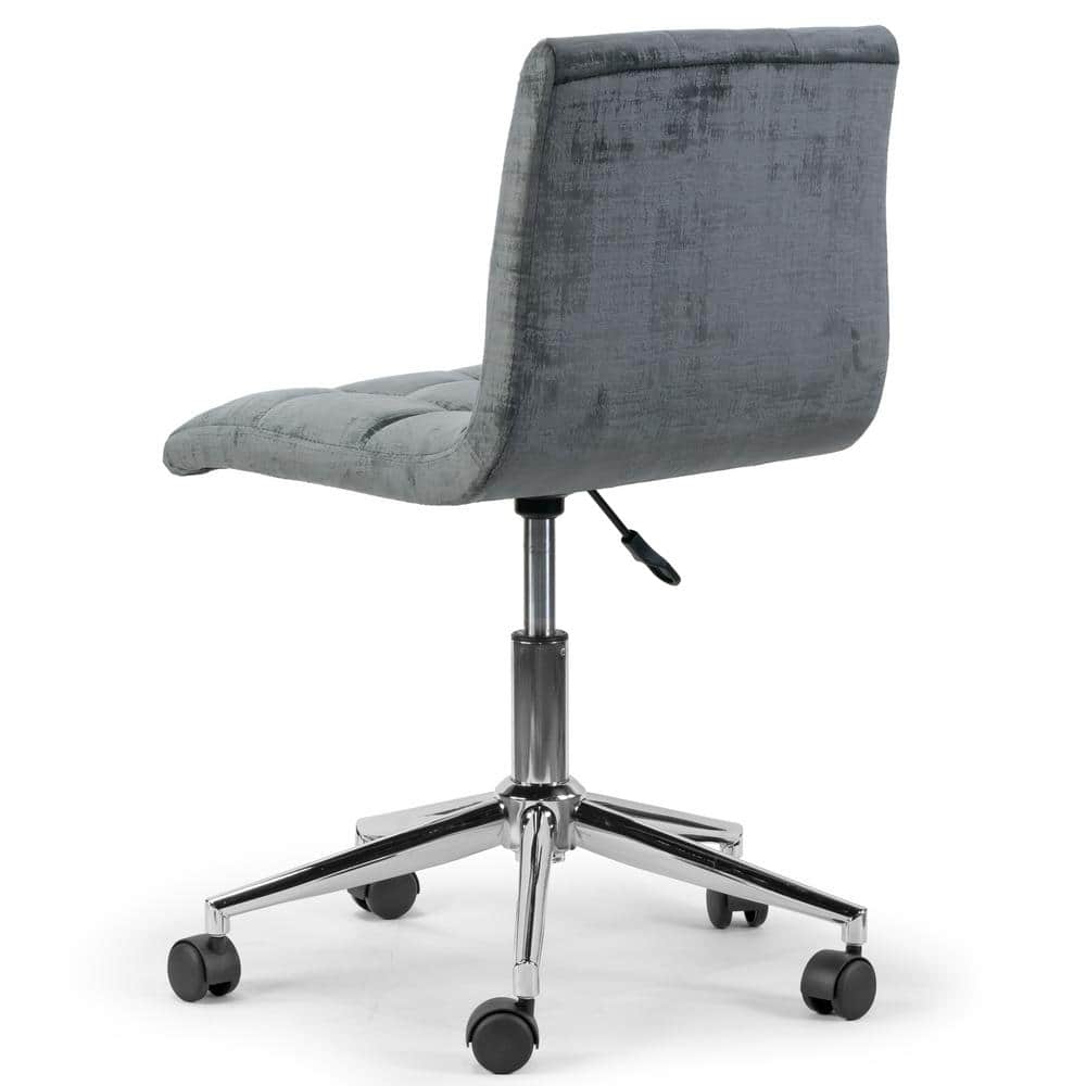 Gray Velvet Adjustable Height Swivel Task Chair with Chrome Base