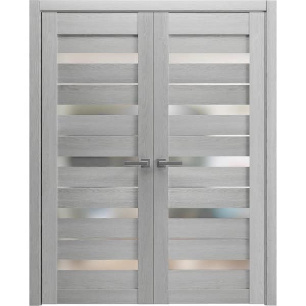 Sartodoors 72 in. x 84 in. 2 Panel Light Grey Oak Color Finished Solid MDF Sliding Door with Hardware