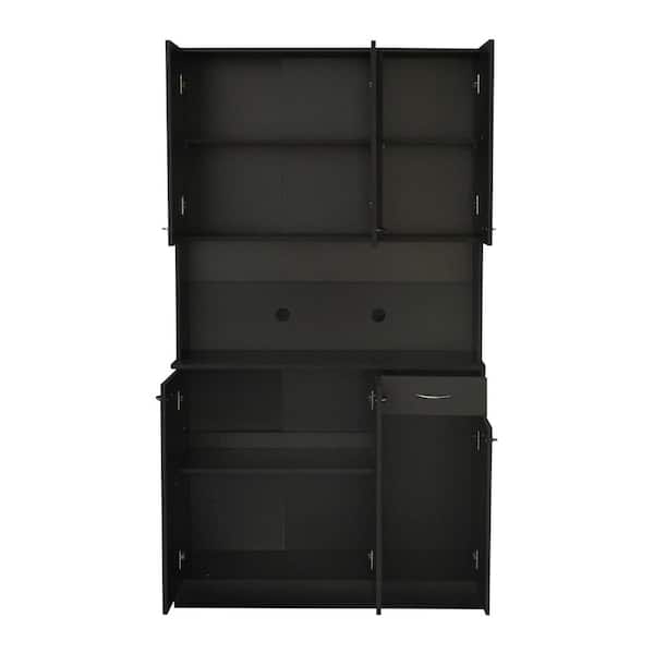 39 in. W x 15 in. D x 71 in. H in Black Wood Freestanding Floor Corner Kitchen Cabinet with 6-Doors, 1-Drawer