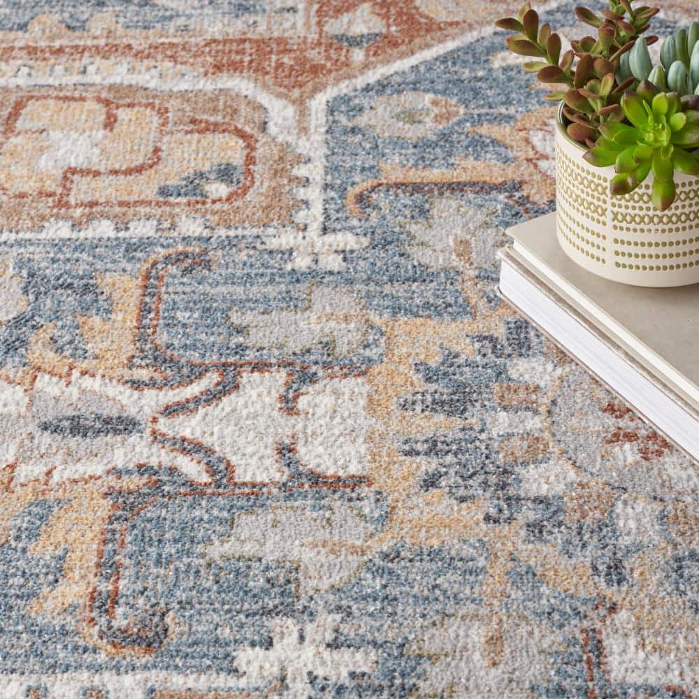 Denim Multi Floral Synthetic 8' x 10' Reversible Area Rug