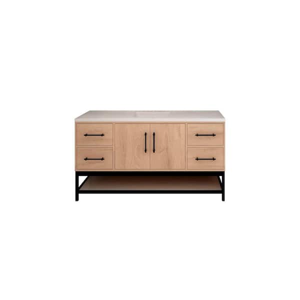 Victoria 59 in. W x 20 in. D x 35 in. H Single Sink Freestanding Frame Bath Vanity in Red Oak with White Acrylic Top