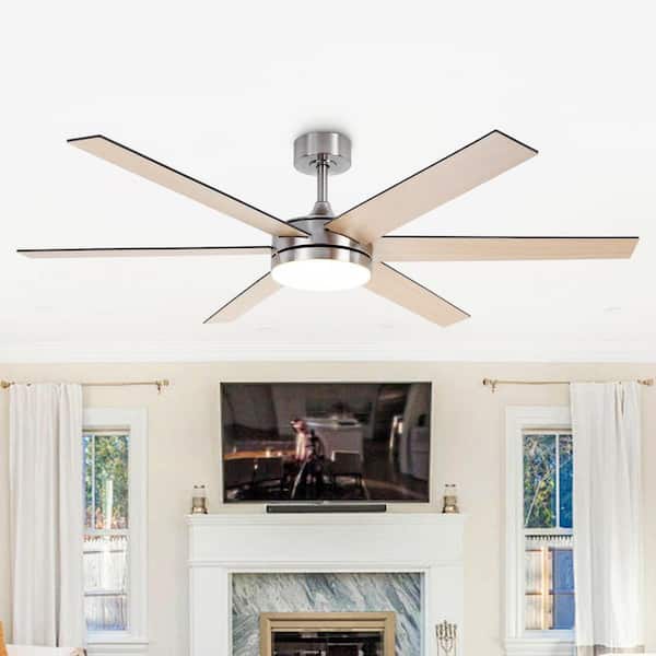 Vaczon 60 in. Indoor Integrated LED Nickel Reversible Ceiling Fan with Light and Remote Control