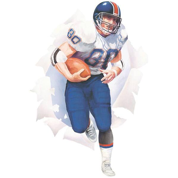 The Wallpaper Company 18.5 in. x 27 in. Blue And White Football Player Break Out-DISCONTINUED