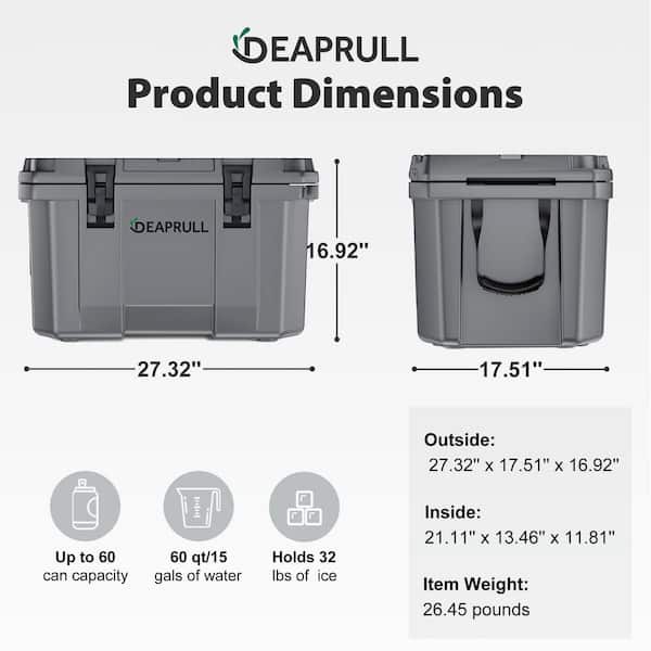 Denjol Gray 60 qt. Portable Chest Cooler with Cup Holders, Nylon