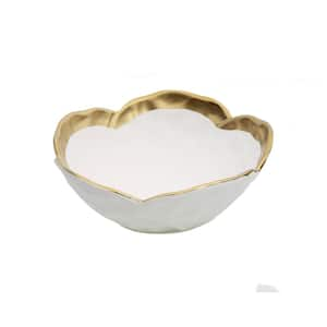 White Porcelain Flower Shaped Bowl with Gold Rim