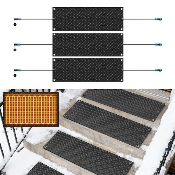 Snow Melting Mats 10 in. x 30 in. PVC Winter Heat Mat with Power Cord 3 in. /h Speed Snow and Ice Melts Pads (3 Pcs)