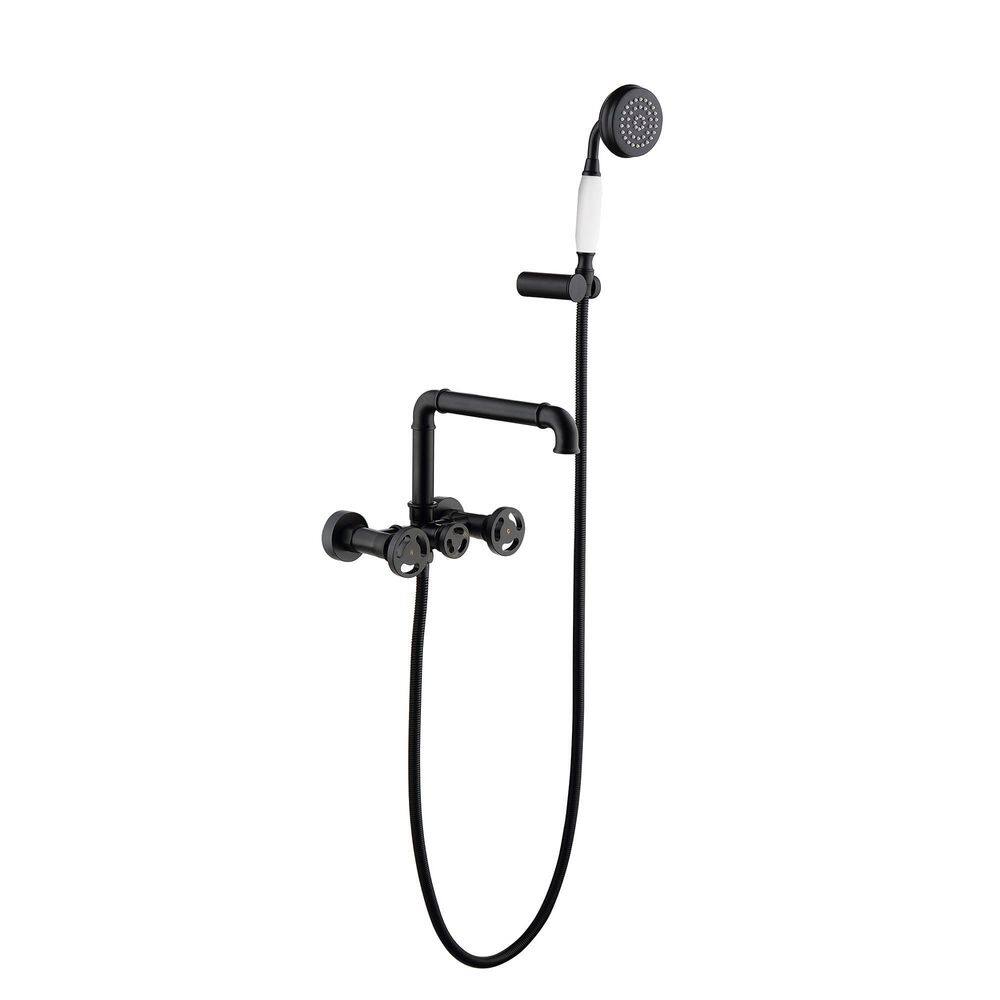 3-Handle Wall-Mount Roman Tub Faucet with Hand Shower Brass 3 Hole Bathtub Fillers in Matte Black price history on PriceWatchPro