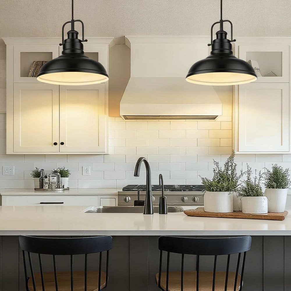 11 in. 1-Light Black Industrial Pendant Light with Metal Shade price history on PriceWatchPro