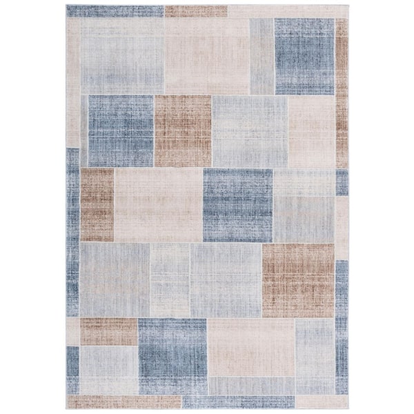 Scarlett 9 ft. x 12 ft. Beige/Blue Brown Distressed Geometric Area Rug
