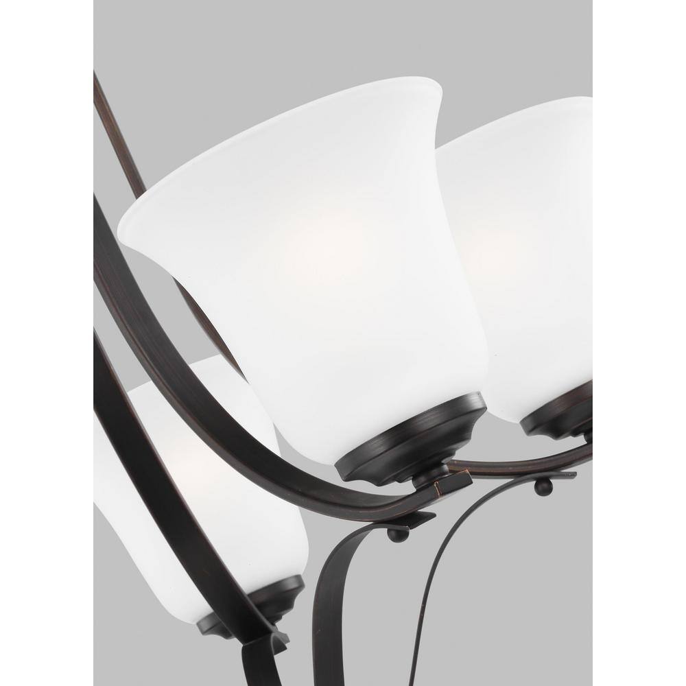 Bronze Five-Light Chandelier with Satin Etched Glass Shades