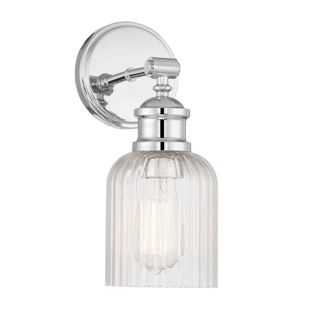Chrome Ribbed Glass Shade 1-Light Wall Sconce