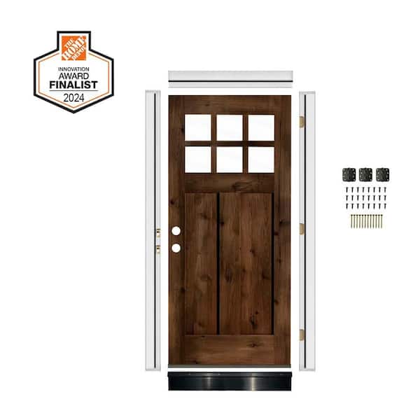 Krosswood Doors DIY 36 in. x 80 in. Alder Right-Hand 6 Lite Clear Glass Provincial Stain Wood Front Door Kit w/ Quick Assemble Jamb