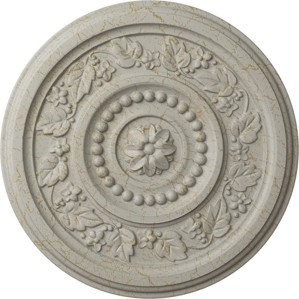 Ekena Millwork 5/8 in. x 16-1/8 in. x 16-1/8 in. Polyurethane Marseille Ceiling Medallion, Pot of Cream Crackle