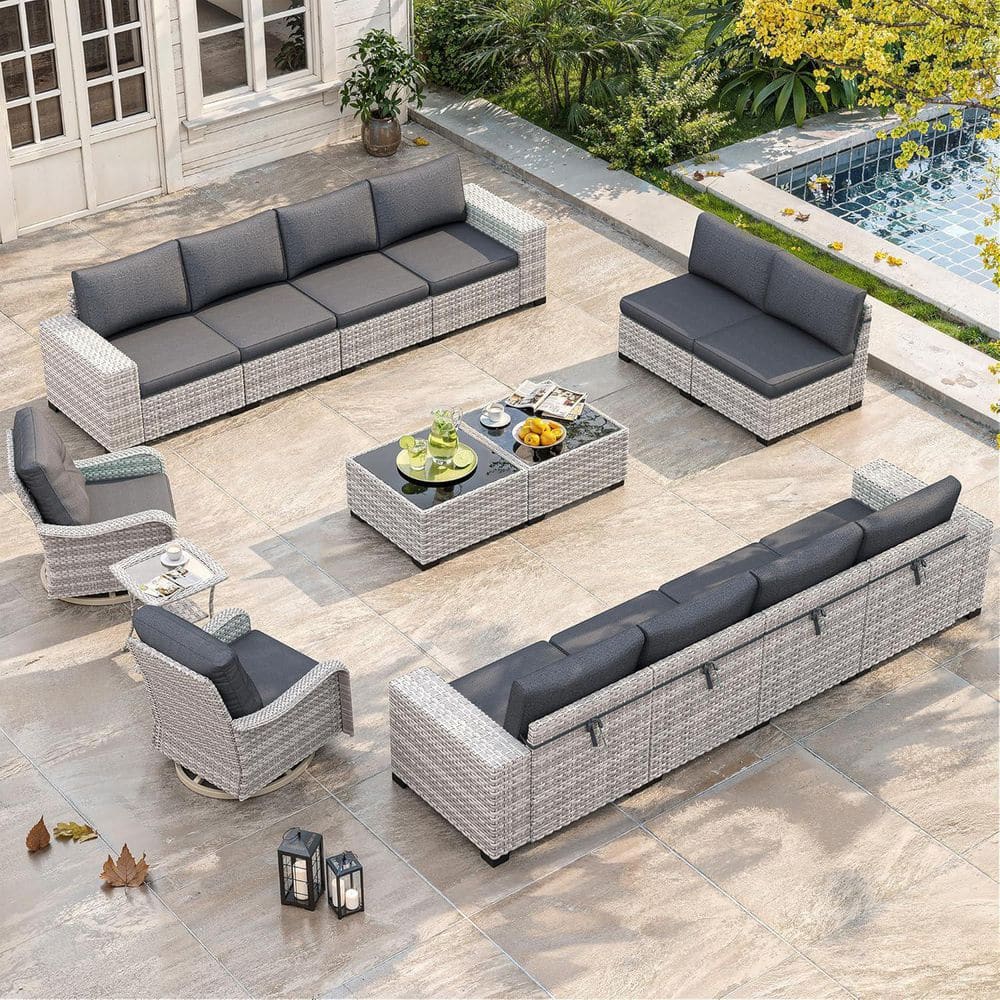 Maison Backyards 15-Piece Wicker Patio Sectional Conversation Set with ...