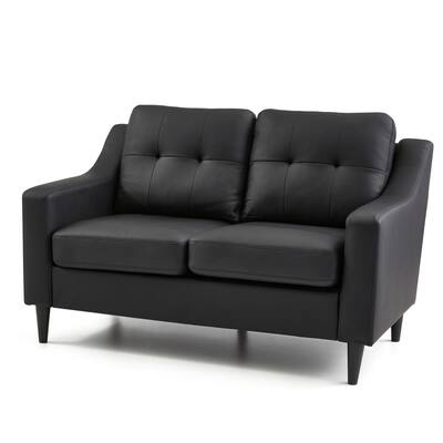 Ellen 53.94 in. Black Faux Leather Upholstered 2-Seater Scooped Arm Loveseat