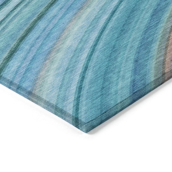 Teal Blue, Aqua, Blue 8 ft. x 10 ft. Woven Abstract Polyester Rectangle Indoor / Outdoor Area Rug