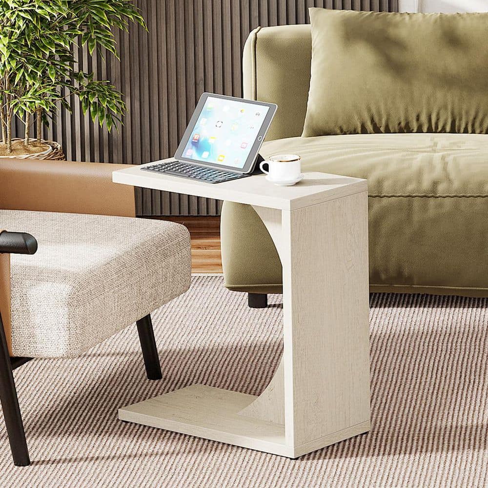 Kerlin 23.62 in. White C-Shaped Engineered Wood End Table, Couch Table Small Sofa Side Table for Small Space - thumbnail 3