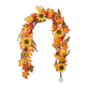 6 ft. Fall Unlit Maple Leaf and Sunflower Garland