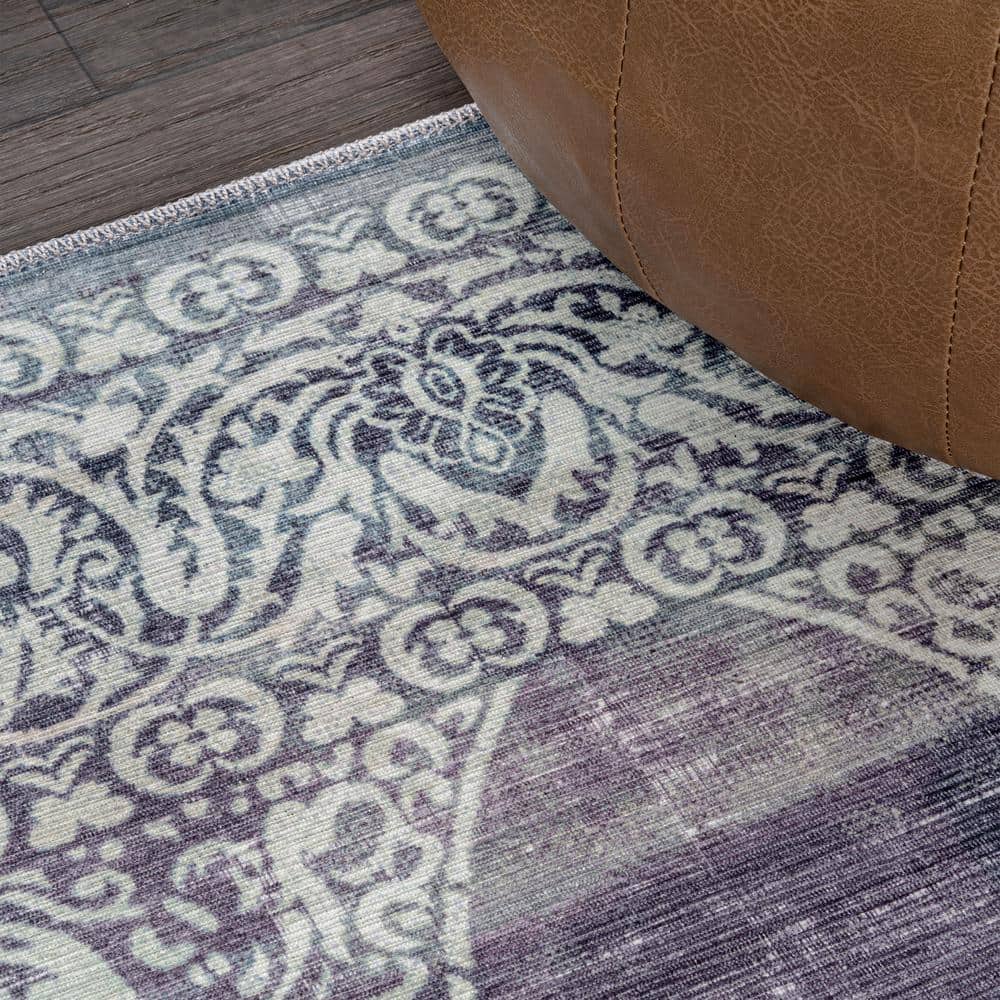 Regis Purple and Cream Medallion Washable Area Rug 8' x 10'