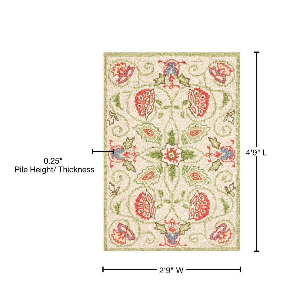 Chelsea Beige and Green Hand-Knotted Wool Floral Rug